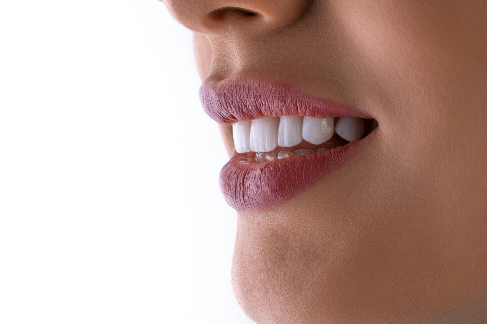 Close-up profile of a bright, even white smile